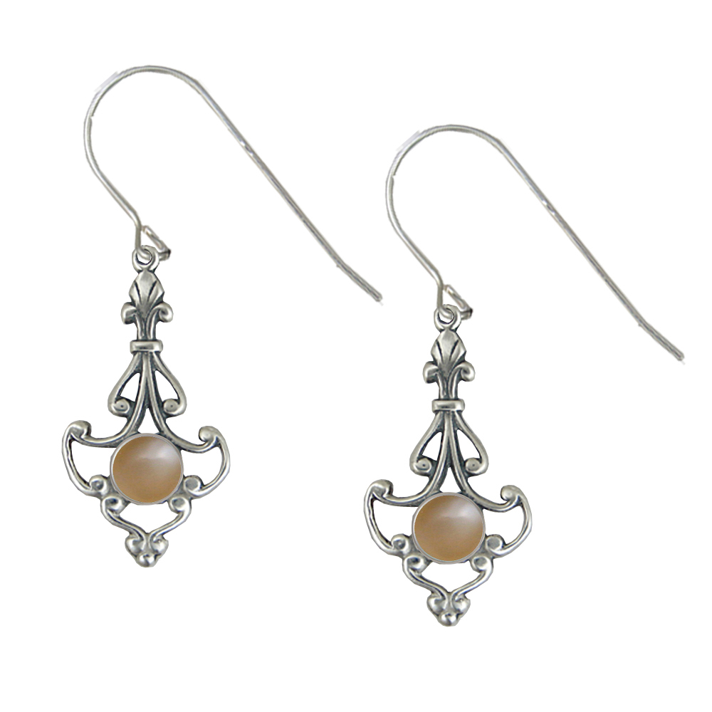 Sterling Silver Victorian Peach Moonstone Drop Dangle Earrings Sterling Silver Victorian Peach Moonstone Drop Dangle Earrings